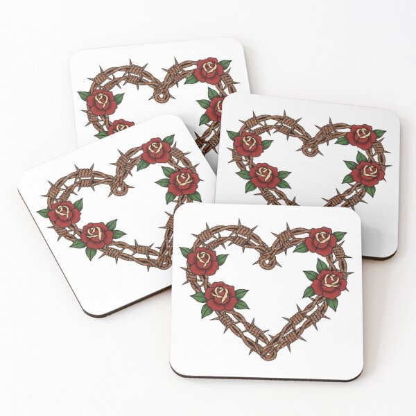 Item preview, Barbed Wire Rose Heart | Edgy Traditional Tattoo Valentine designed and sold by Rosuma Designs.