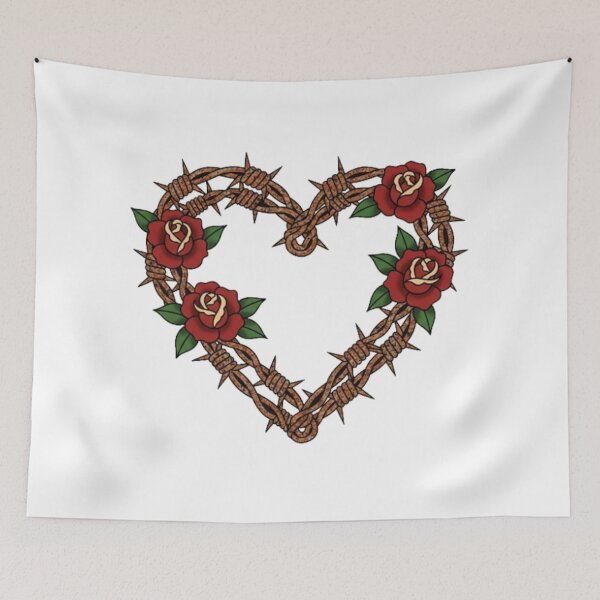 Item preview, Barbed Wire Rose Heart | Edgy Traditional Tattoo Valentine designed and sold by Rosuma Designs.