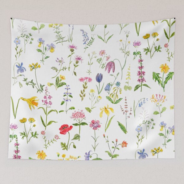 Item preview, hand painted botanical colorful countryside wildflowers watercolor painting designed and sold by SelenePaintings .