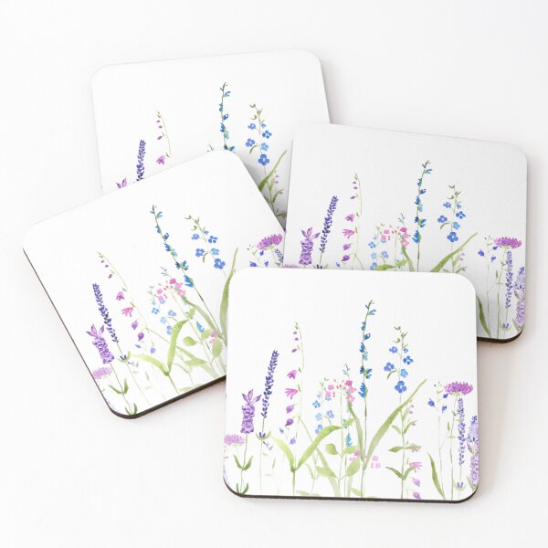 Item preview, hand painted purple blue wild flowers watercolor painting designed and sold by ColorandColor.