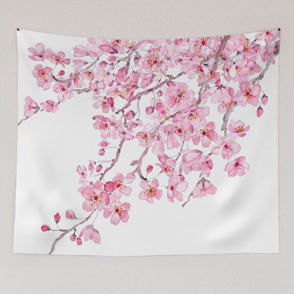 Item preview, hand painted hand painted pink cherry blossom watercolor 2020 designed and sold by ColorandColor.