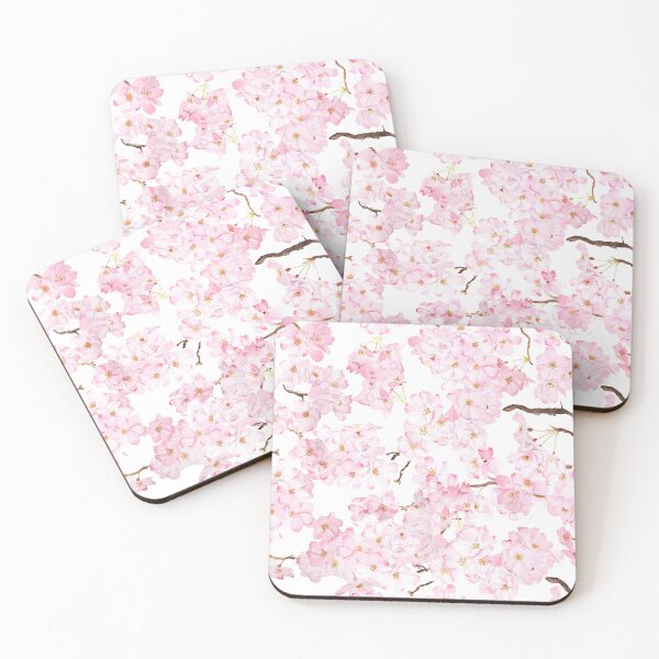 Item preview, Pink cherry blossom pattern in white background hand painted  designed and sold by ColorandColor.