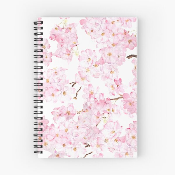 Item preview, Pink cherry blossom pattern in white background hand painted  designed and sold by ColorandColor.