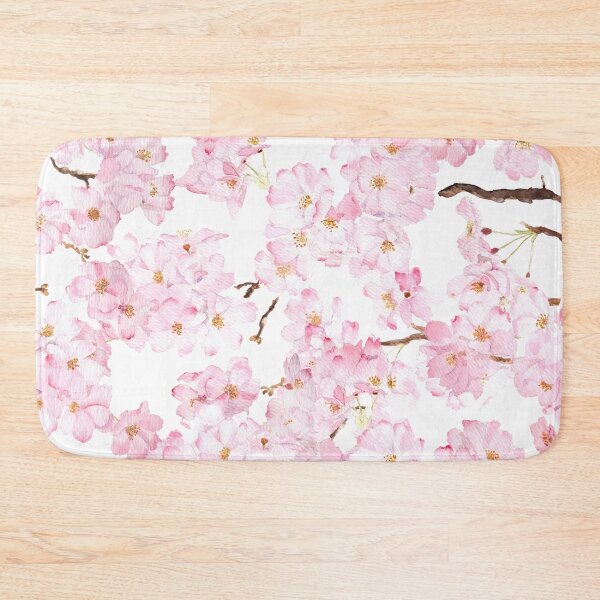 Item preview, Pink cherry blossom pattern in white background hand painted  designed and sold by ColorandColor.