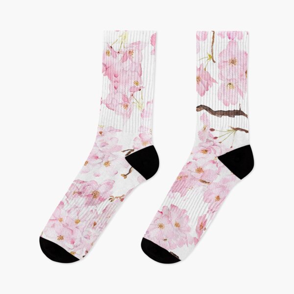 Item preview, Pink cherry blossom pattern in white background hand painted  designed and sold by ColorandColor.