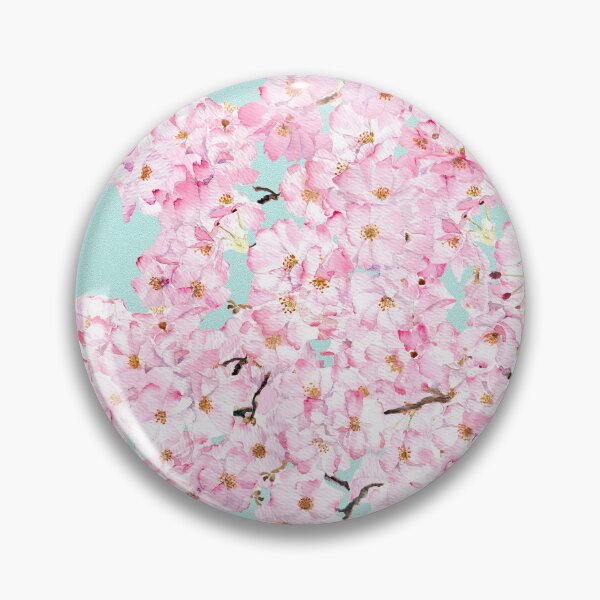 Item preview, pink cherry blossom  in blue background hand painted  designed and sold by ColorandColor.