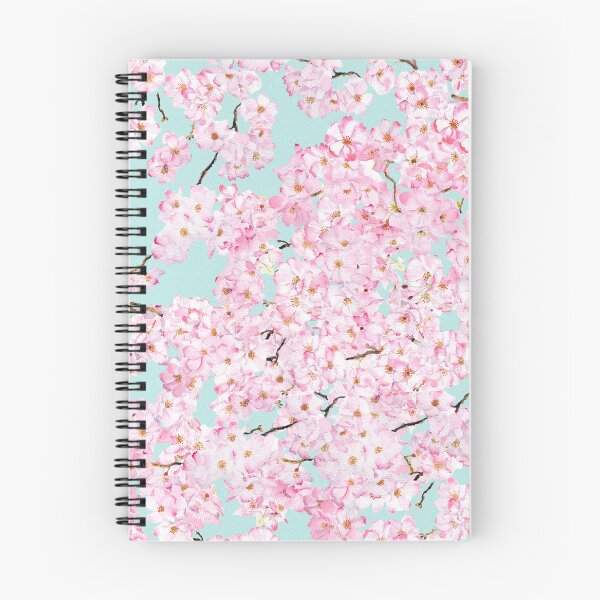 Item preview, pink cherry blossom  in blue background hand painted  designed and sold by ColorandColor.