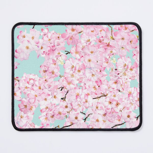 Item preview, pink cherry blossom  in blue background hand painted  designed and sold by ColorandColor.