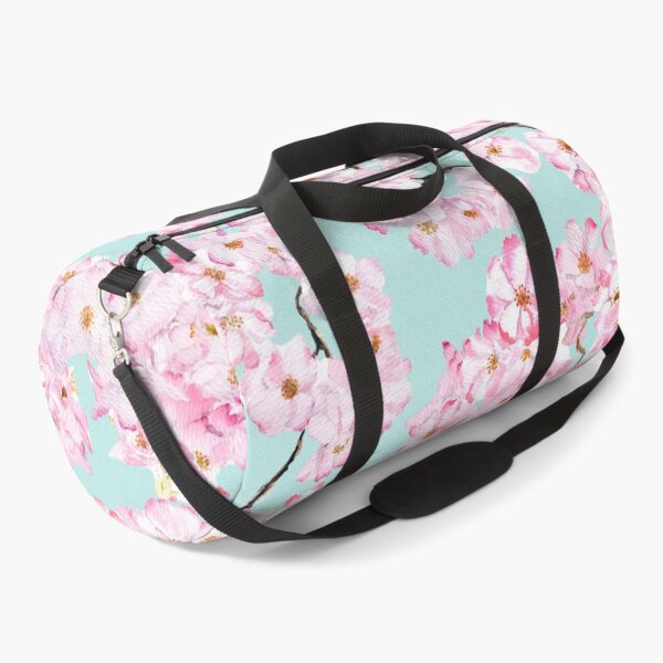 Item preview, pink cherry blossom  in blue background hand painted  designed and sold by ColorandColor.