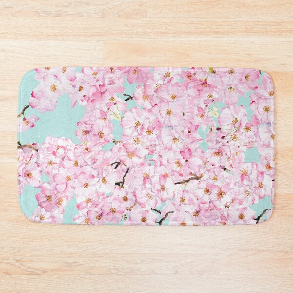 Item preview, pink cherry blossom  in blue background hand painted  designed and sold by ColorandColor.