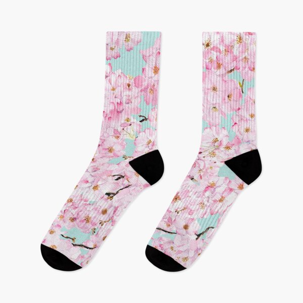 Item preview, pink cherry blossom  in blue background hand painted  designed and sold by ColorandColor.