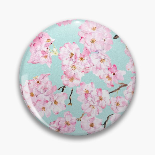 Item preview, Delicate Pink cherry blossom in blue background watercolor 2024 hand painted  designed and sold by ColorandColor.