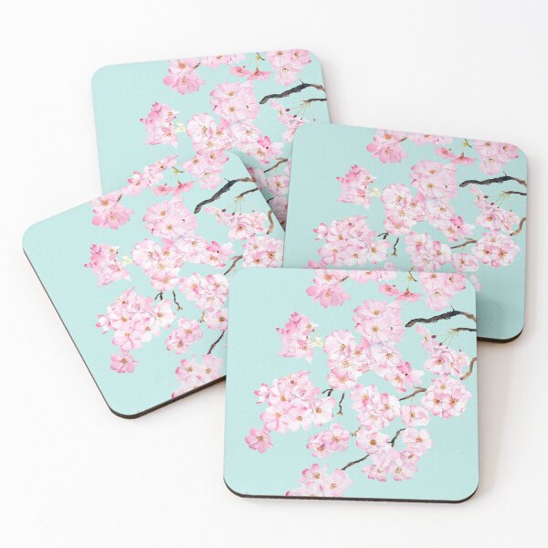 Item preview, Delicate Pink cherry blossom in blue background watercolor 2024 hand painted  designed and sold by ColorandColor.