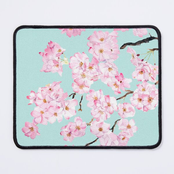 Item preview, Delicate Pink cherry blossom in blue background watercolor 2024 hand painted designed and sold by ColorandColor.