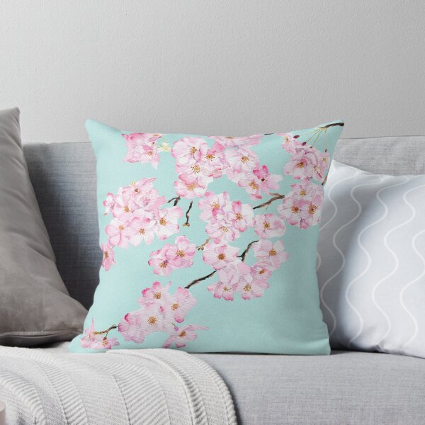 Item preview, Delicate Pink cherry blossom in blue background watercolor 2024 hand painted  designed and sold by ColorandColor.