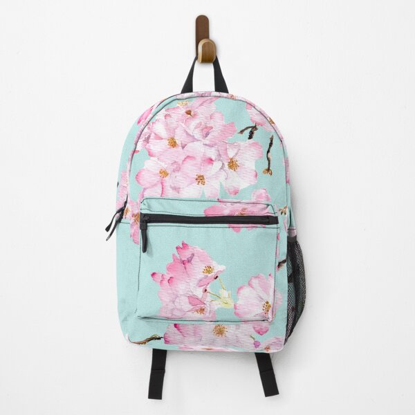 Item preview, Delicate Pink cherry blossom in blue background watercolor 2024 hand painted designed and sold by ColorandColor.