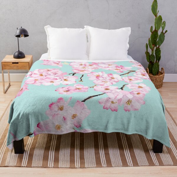 Item preview, Delicate Pink cherry blossom in blue background watercolor 2024 hand painted  designed and sold by ColorandColor.