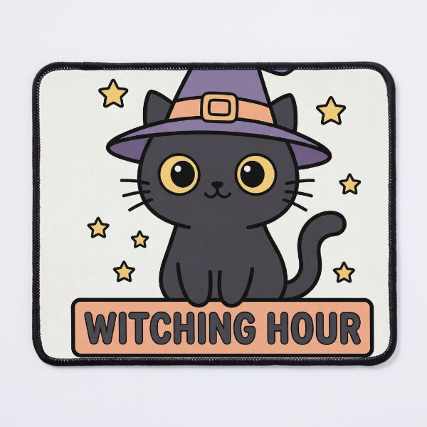 Item preview, Cute Witch Cat Art Print | Witching Hour Kawaii Cat Illustration | Cozy Spooky Wall Art designed and sold by AbstractAuraArt.