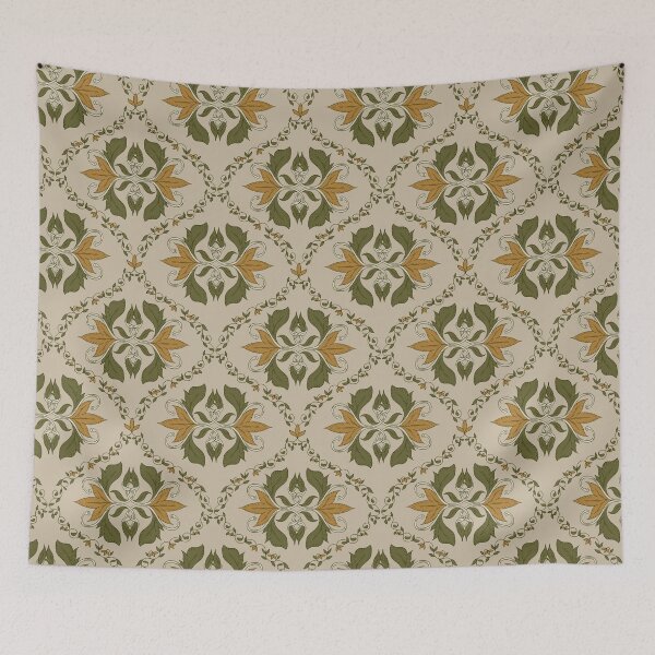 Item preview, Vintage Botanical Ogee - Ochre & Olive  designed and sold by dreamprint.