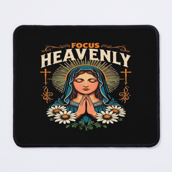 Item preview, Heavenly Focus Virgin Mary Art – Spiritual Prayer Design with Daisies, Crosses & Divine Halo designed and sold by Bright Nest Studio.