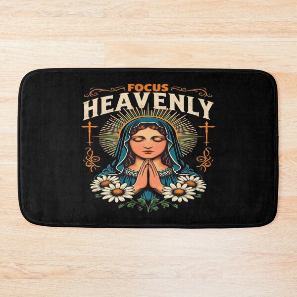 Item preview, Heavenly Focus Virgin Mary Art – Spiritual Prayer Design with Daisies, Crosses & Divine Halo designed and sold by Bright Nest Studio.