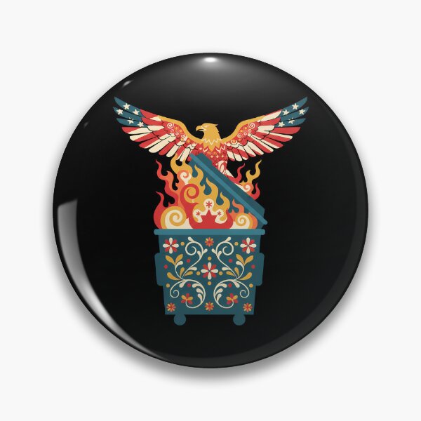 Item preview, American Eagle Rising from Burning Dumpster Fire Symbol – Scandinavian Folk Art by heidiannemorris © designed and sold by FOLK ART FUSION.