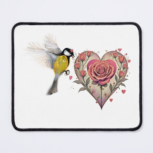 Item preview, Flying Great Tit Bird with Floral Rose Heart designed and sold by StickerBuild07 .