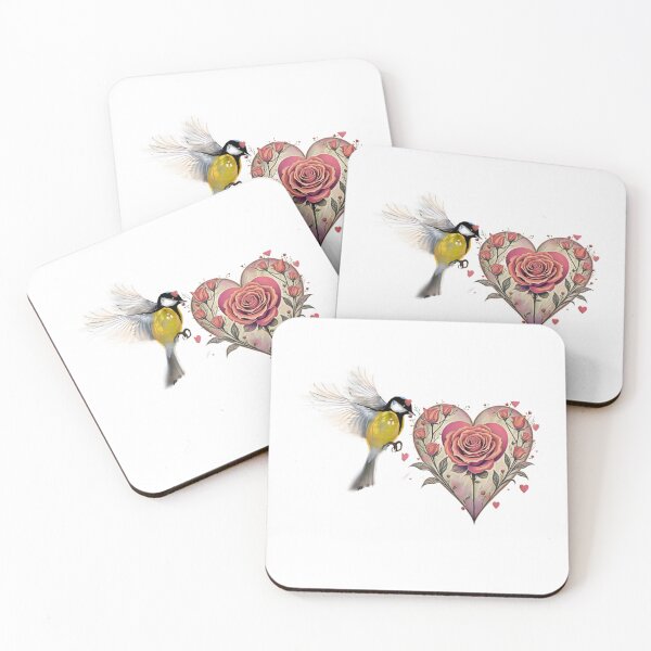 Item preview, Flying Great Tit Bird with Floral Rose Heart designed and sold by StickerBuild07 .