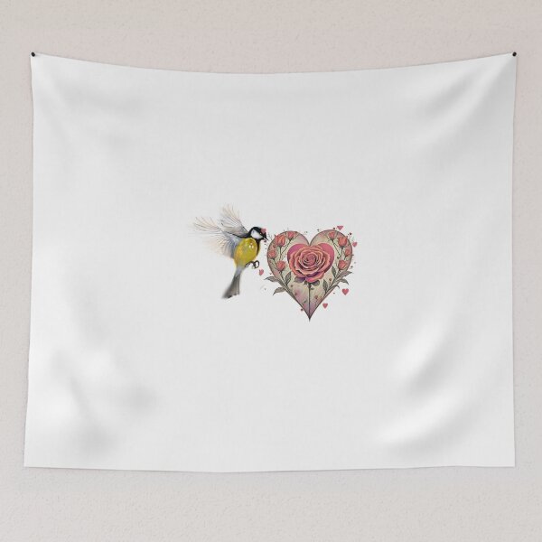 Item preview, Flying Great Tit Bird with Floral Rose Heart designed and sold by StickerBuild07 .