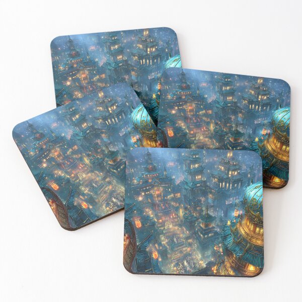 Item preview, Vibrant Cityscape with Lanterns and Towers at Night designed and sold by Artessie.