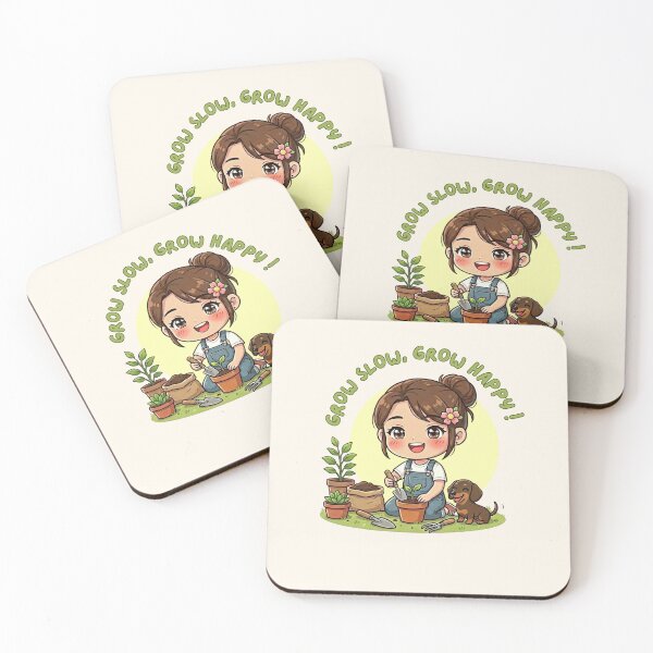 Aperçu de l'œuvre Grow Slow Grow Happy – Illustration Fille Cozy Jardin créée et vendue par Beeform.