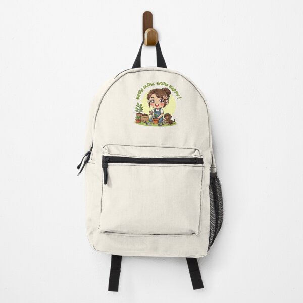 Item preview, Grow Slow, Grow Happy – Cozy Gardening Girl Illustration designed and sold by Beeform.