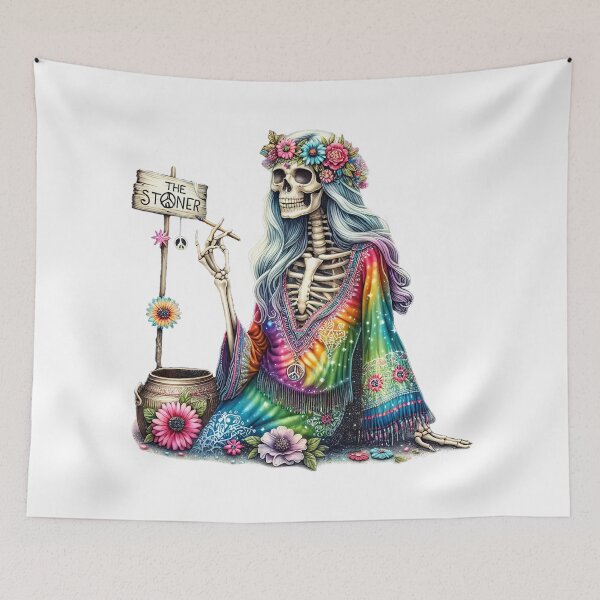 Item preview, The Stoner Skeleton Hippie Snarky Skeleton Funny Cannabis Art designed and sold by Lulunza.