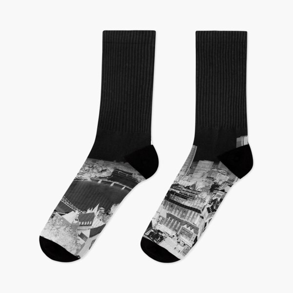Item preview, Frankfurt Skyline Main Riverbank – Modern Black and White City Design designed and sold by Mauswohn.