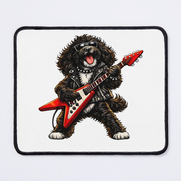 Item preview, Black Cockerpoo playing guitar looking cool in shades - birthday gift idea designed and sold by Dazzio Designs.
