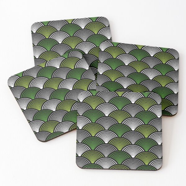 Item preview, Modern Art Deco Fans Warm Green Grey Black White designed and sold by Pinkdeer Designs.
