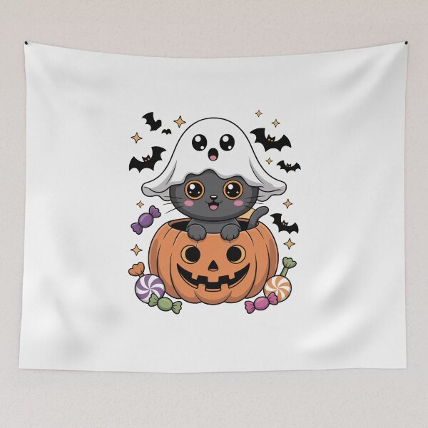 Item preview, Cute Ghost Cat Pumpkin Halloween designed and sold by flagylART.