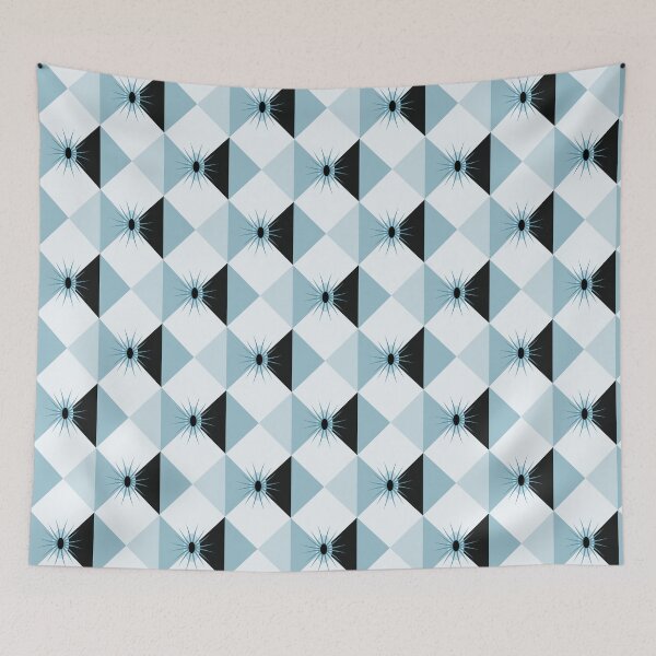 Item preview, MCM Atomic Sunburst Rhombus Diamonds Retro Blue Black designed and sold by Pinkdeer Designs.