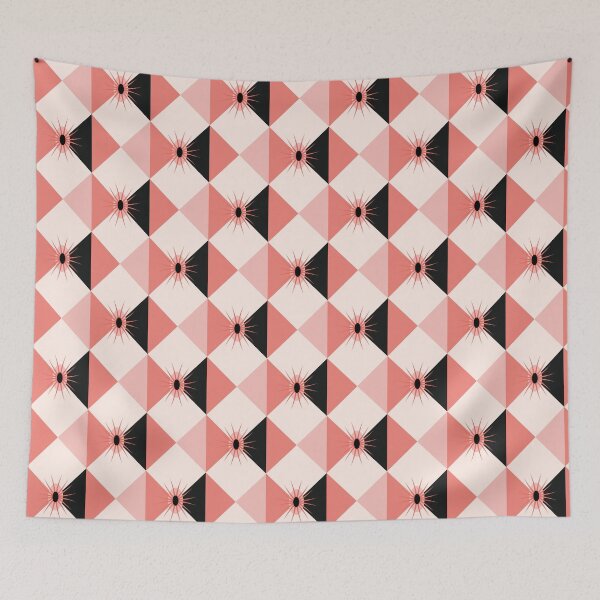 Item preview, MCM Atomic Sunburst Rhombus Diamonds Coral Red Black designed and sold by Pinkdeer Designs.