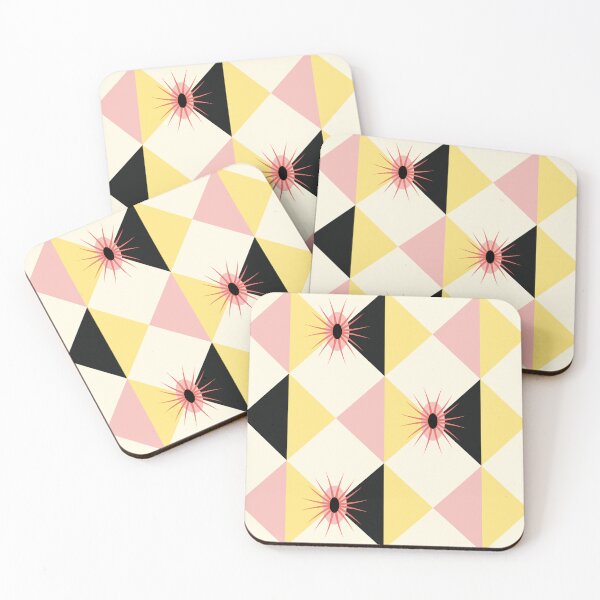 Item preview, MCM Atomic Sunburst Rhombus Diamonds Yellow Pink designed and sold by Pinkdeer Designs.