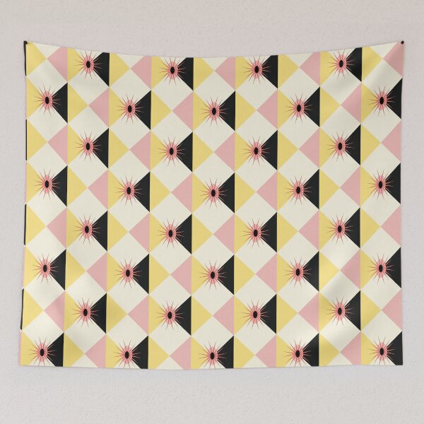 Item preview, MCM Atomic Sunburst Rhombus Diamonds Yellow Pink designed and sold by Pinkdeer Designs.