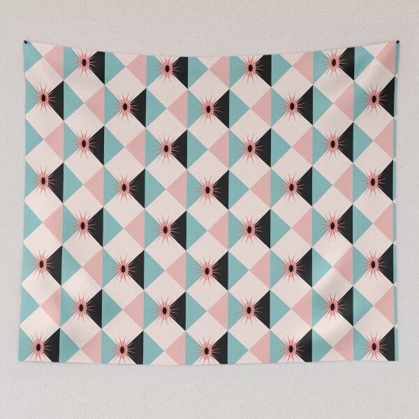 Item preview, MCM Atomic Sunburst Rhombus Diamonds Pink Mint Green designed and sold by Pinkdeer Designs.