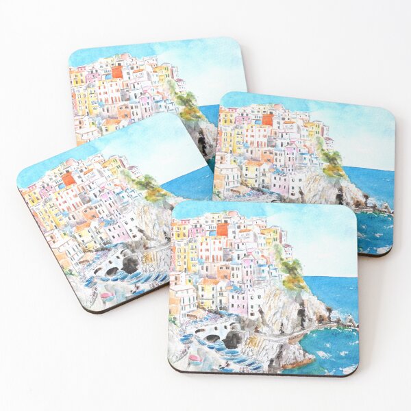 Item preview, hand painted Italy Cinque Terre watercolor painting designed and sold by ColorandColor.