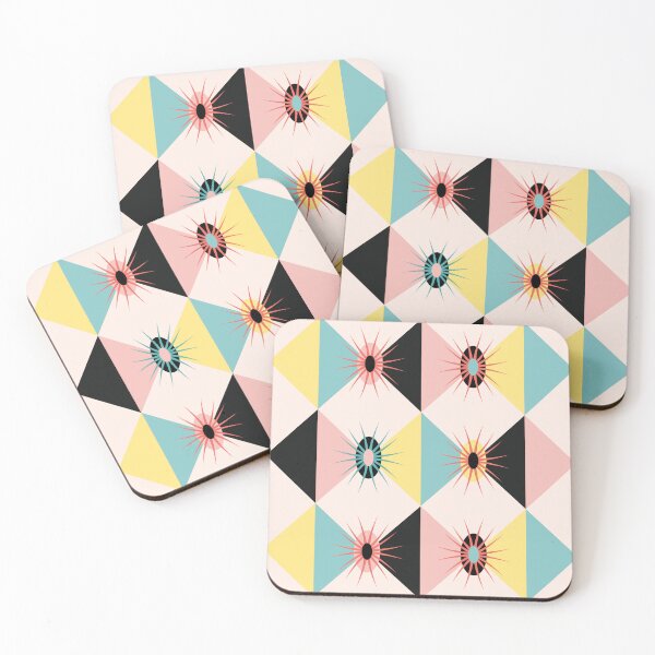 Item preview, MCM Atomic Sunburst Rhombus Diamonds Pink Mint Green Yellow designed and sold by Pinkdeer Designs.