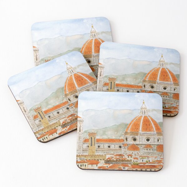 Item preview, hand painted Italy Florence Cathedral Duomo watercolor painting with background designed and sold by ColorandColor.