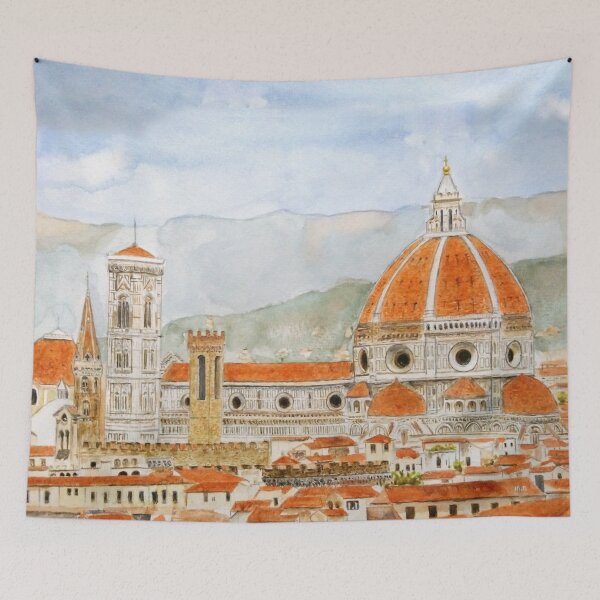 Item preview, Pintura de acuarela pintada a mano de la Catedral de Florencia, Italia, con fondo designed and sold by ColorandColor.