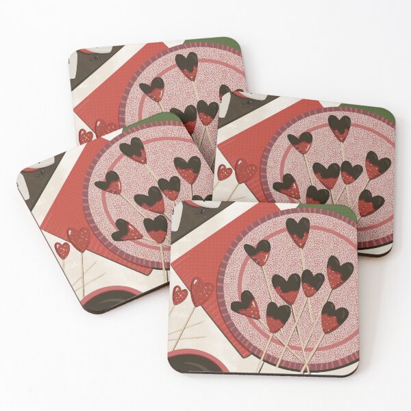 Item preview, A valentine's day illustration with heart shaped strawberries in chocolate and caprese served on a table designed and sold by lilyrouen.