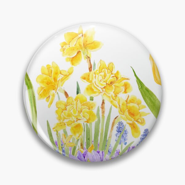 Item preview, spring garden with daffodils tulips crocus watercolor  designed and sold by ColorandColor.