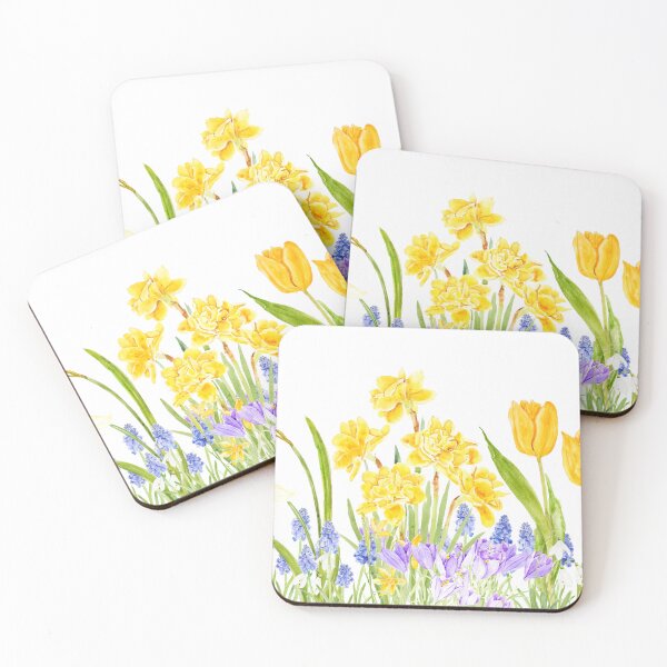 Item preview, spring garden with daffodils tulips crocus watercolor  designed and sold by ColorandColor.