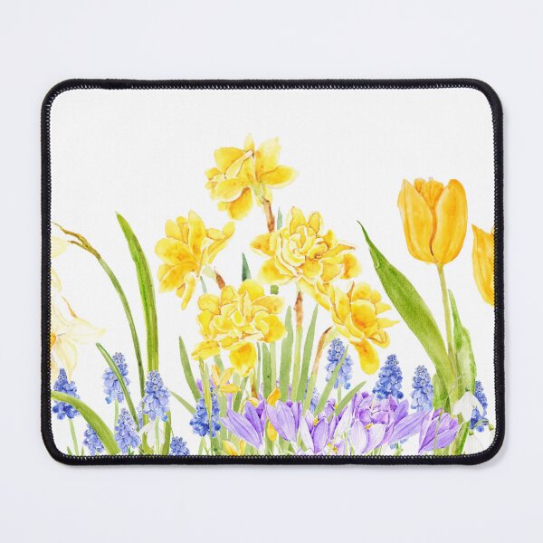 Item preview, spring garden with daffodils tulips crocus watercolor designed and sold by ColorandColor.